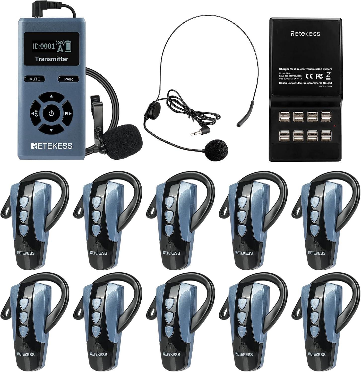 Retekess TT106S Tour Guide System, Drahtloses Audiosystem, Lange Lebensdauer, 200 m, One-Touch-Steuerung, Großtasten-Design, für Konferenzen, Reisen