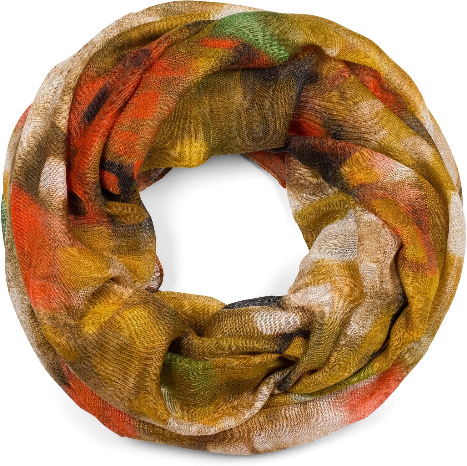 Loop STYLEBREAKER "Loop Schal mit buntem Pinselstrich Muster", Damen, gelb (curry, rot, grün), Obermaterial: 80% Viskose CV. 20% Baumwolle CO., Modisch, Modetücher Loop