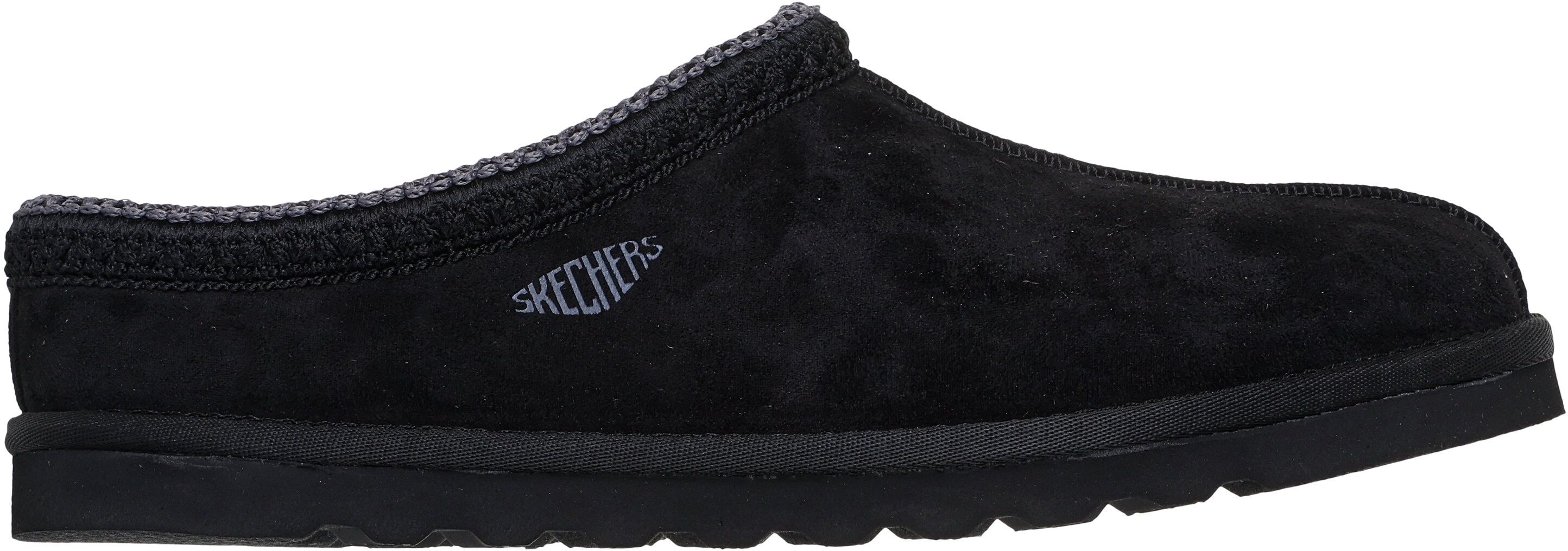 Hausschuh SKECHERS "RENTEN-ULRICH", Herren, Gr. 43, Warmfutter, schwarz, Velourslederimitat, Schuhe Hausschuh, Hüttenschuh, Wohlfühlschuh, Slipper zum Schlupfen
