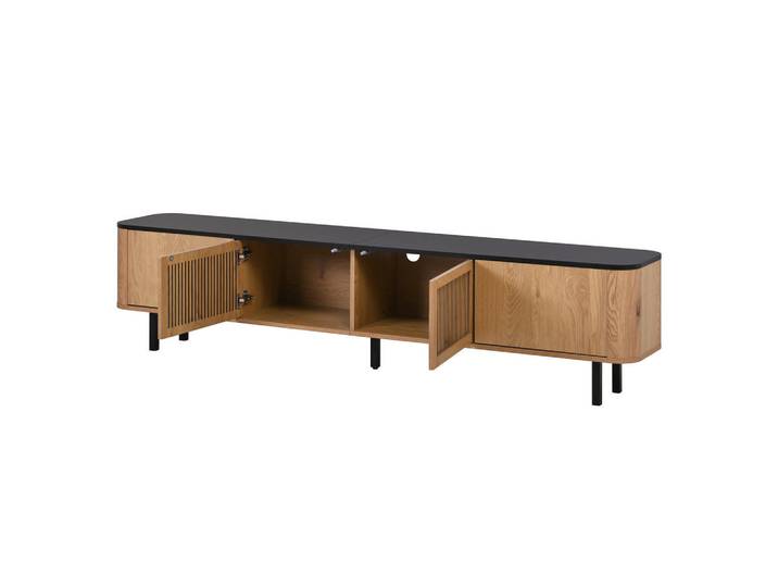 ComfortXL Lowboard De-40256 mit Gittermuster-Türen und Eisenbeinen Eichenholz, Eichefarben, 190x45x35 cm, Wohnzimmer, TV Möbel, Lowboards, Lowboards stehend