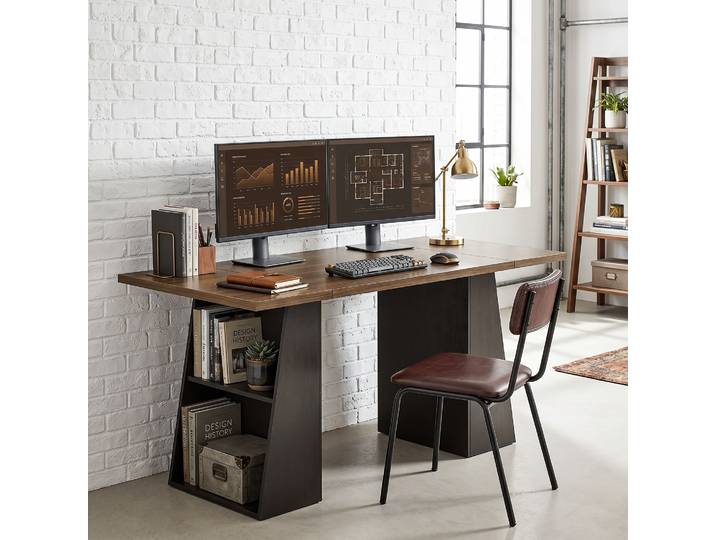 HOMCOM Bureau Industriel 140cm 4 Étagères Marron Noir