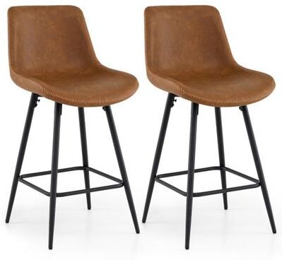Costway 24 Inch Bar Stools Set of 2 with Backs and Footrests-Brown