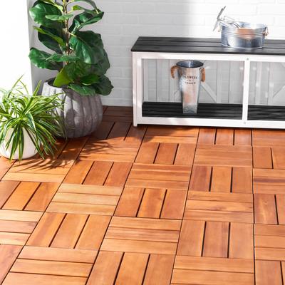 "SAFAVIEH Outdoor Manila 11.81-Inch Wood Flooring Tile, Natural - 12"" W x 12"" D x 1"" H"