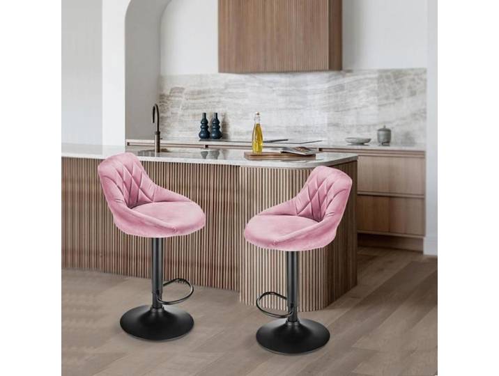 Amiremplie Tabouret De Bar- Lot de 2 en Velours relevable et rotatives réglables en hauteurpour les établis bars ROSE