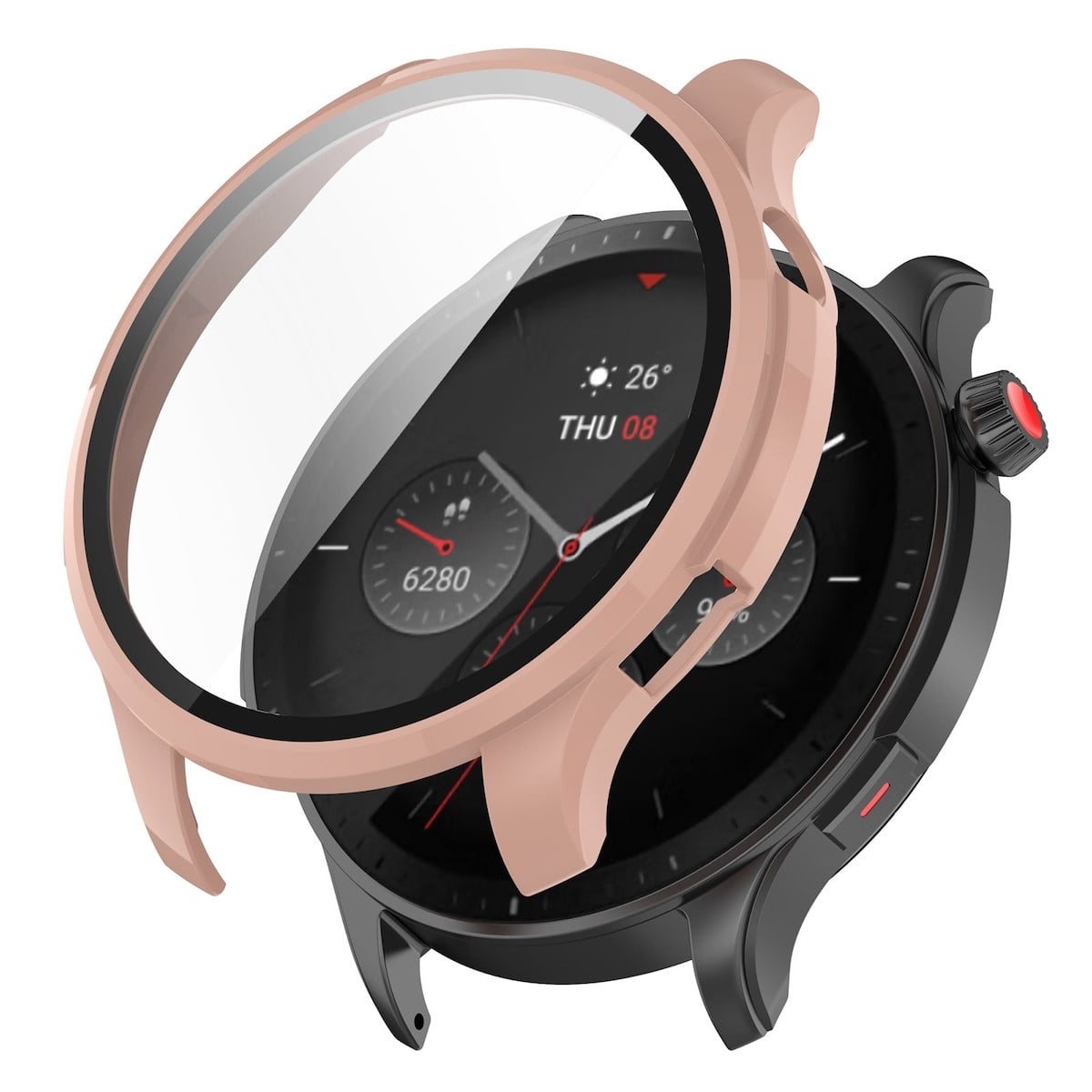 Wigento Beschermhoes voor Amazfit GTR 4, PC en gehard glas, Roze