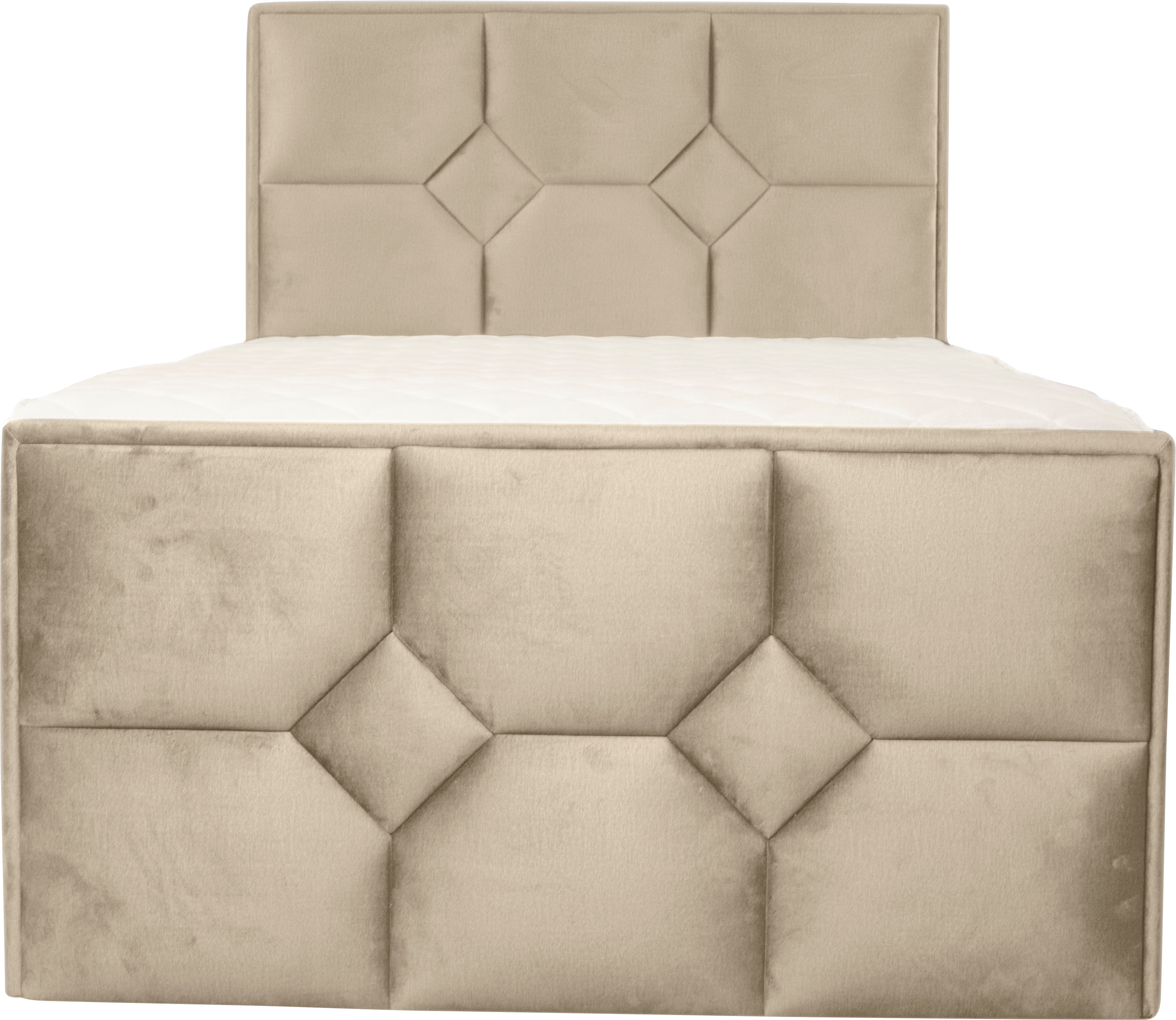Boxspringbett HOME AFFAIRE "Ambre", beige (cream), B:121cm L:210cm, Komplettbetten, Boxspringbett, mit Taschen-Federkernmatratze cream Samtvelours Holz teilmassiv, Liegefläche B/L: 120cm x 200cm, H3, Taschen-Federkernmatratze