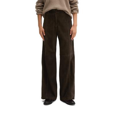 Lederhose MARC O'POLO "aus weichem Ziegen-Veloursleder", Damen, Gr. 36, Normalgrößen, braun (burnt coffee), Obermaterial: 100% Leder. Futter: 100% Baumwolle, unifarben, weit lang, Hosen