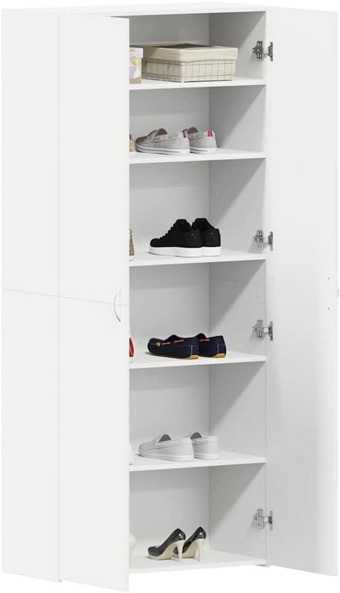 Witte hoge schoenenkast met deuren voor gang en organisatie, Hoogte: 180 cm