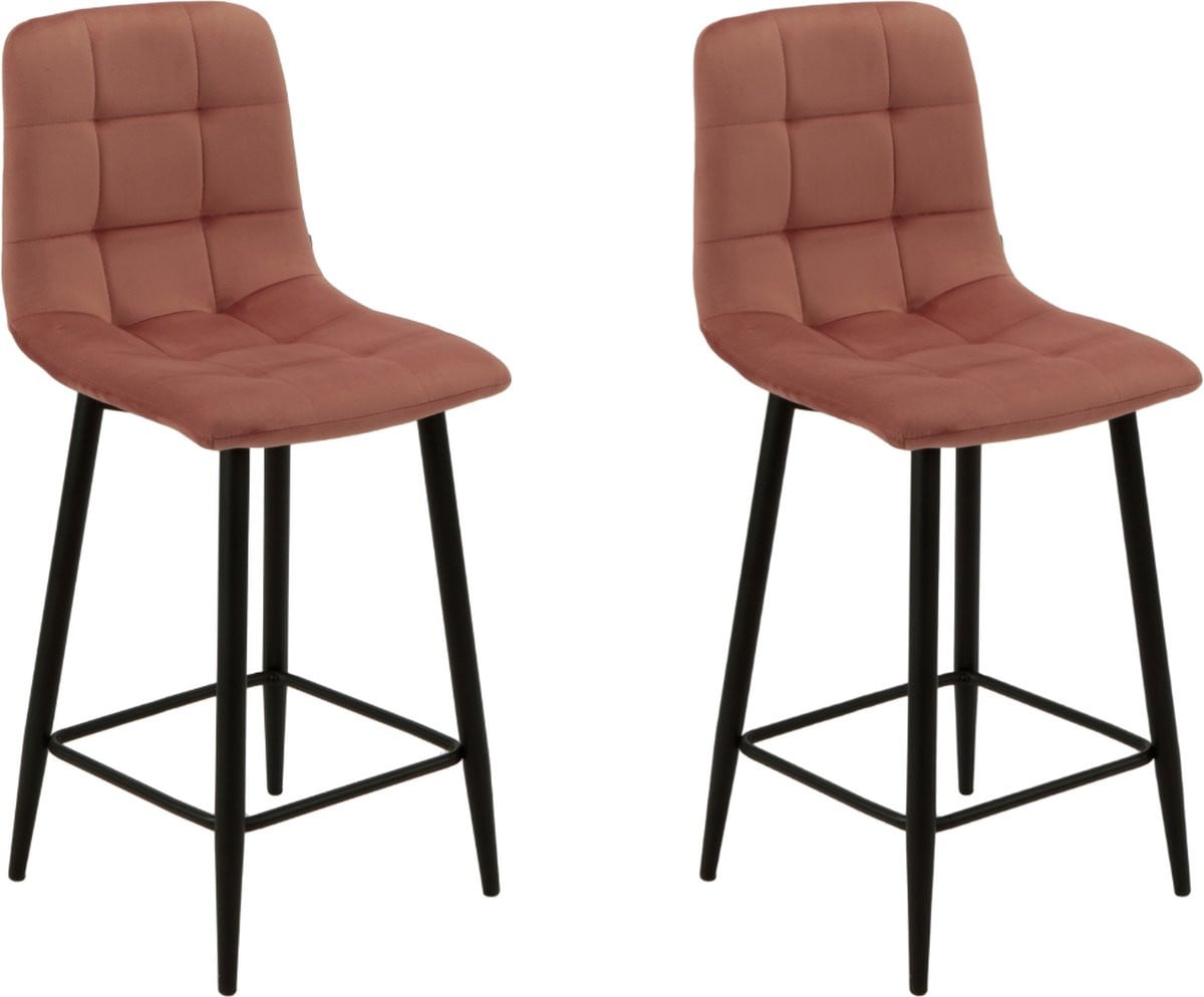 Colenis Luciano Barstoel Set van 2 - Roze Fluweel - Design Barstoel