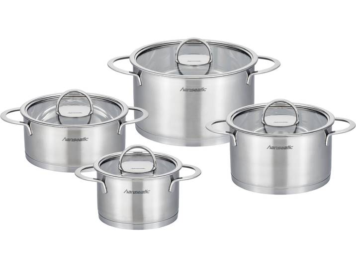 Topf-Set HANSEATIC hanseatic , silber, Töpfe, Topf-Set, handfreundliche Kaltmetallgriffe, Literskala, Glasdeckel, Induktion