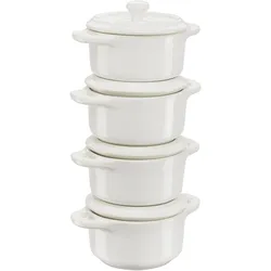 Staub Cocotte 10 cm Set 4-tlg. Rund, weiss, Keramik, Pfannenset + Topfset, Weiss