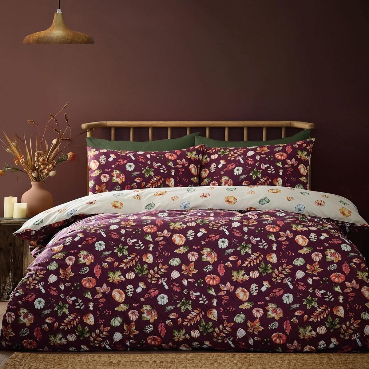 Omkeerbaar Dekbedovertrek Set Herfst - Dubbel 200x200 cm - Warm Oranje