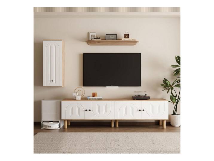 LuxusKollektion TV-Bank TV-Schrank-Set Weiß/Holz 170cm (1 St)