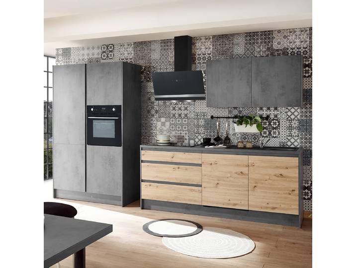 Küchenzeile Sedlec Kombi A 335 x 210 x 60cm Braun/Grau/Beton Dekor Elektrogeräte Premium