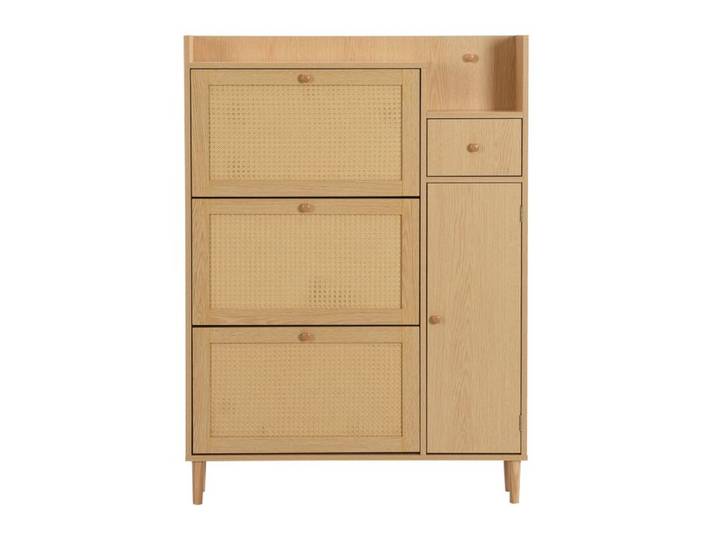 Meuble à chaussures en rotin avec 3 portes et 1 tiroir 90x17x125cm bios