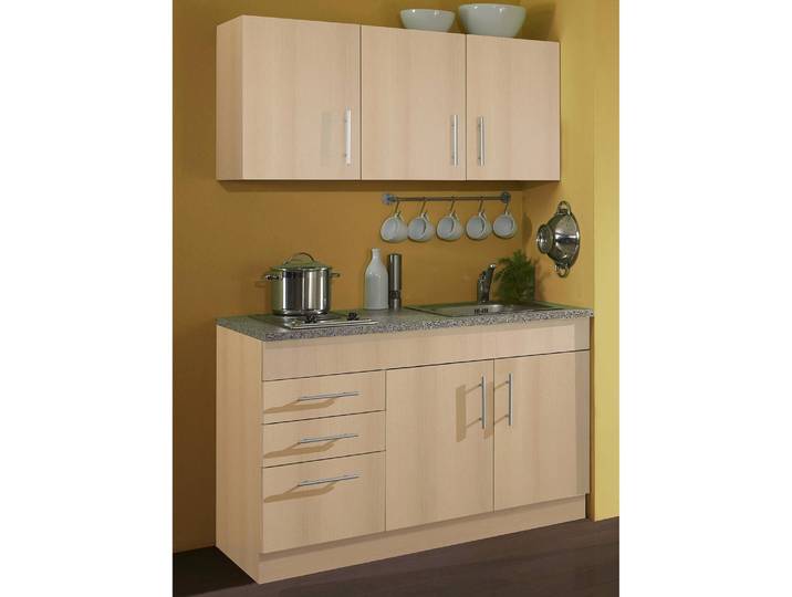 Single-Küchenzeile 120cm Braun/Buche Dekor Kochplatte