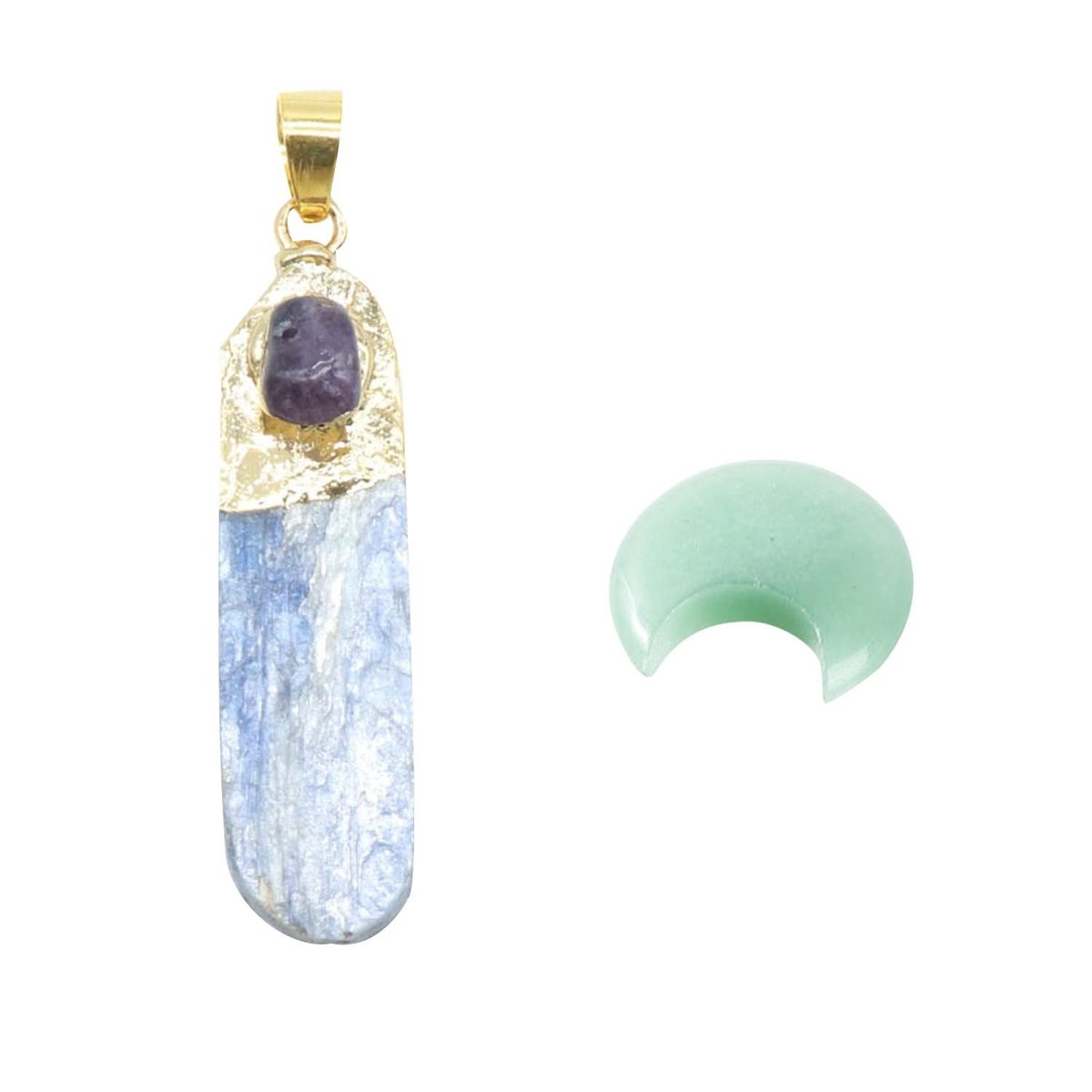 Dailygoods Dailygoody Genezing Crystal Hanger en Ornament van Kyaniet en Groene Aventurijn in Ruwe en Maan Vorm