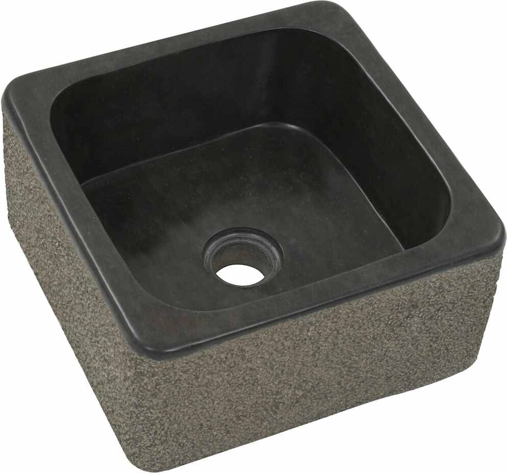 vidaXL Évier 30x30x15 cm Pierre de rivière Noir