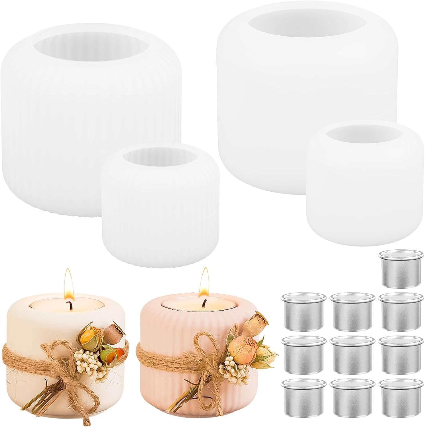 Set van 4 siliconen kaarsenhouders met 10 metalen kaarsenhouders voor creatieve gietmallen en feestelijke decoratie