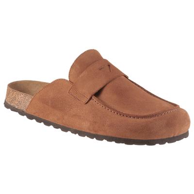 Clog MAN'S WORLD, Herren, Gr. 45, braun (cognac), Veloursleder, Schuhe Clog, Schlappen, Sommerschuh, Hausschuh mit ergonomisch geformtem Fußbett