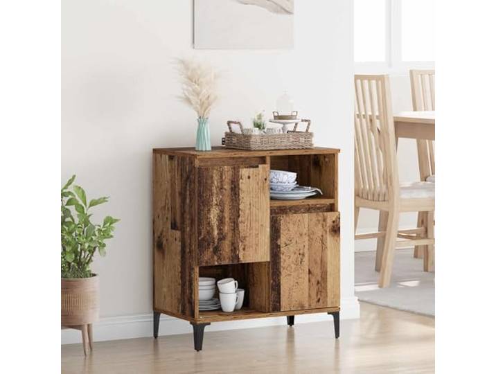 RJPLMFV Anrichte Holz Ingenierie 60 x 35 x 70 cm Modern, Regale, Scharniertüren, Metallfüße, Aufbewahrung für Wohnzimmer