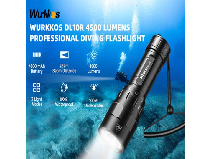 Wurkkos DL10R torche de plongée sous-marine 4500LM Rechargeable 21700 XHP70.2 lampe à LED lanterne sous-marine IPX8 lumière de pêche interrupteur rotatif
