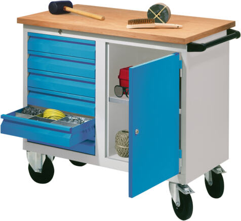 Mobile Werkbank - Werkstattwagen - 915 x 1.090 x 600 mm - 6 Schubladen und Schrankfach - lichtgrau