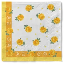 Sovie HOME Serviette Rosita in Gelb aus Tissue 33 x 33 cm, 20 Stück - Punkte Rosen