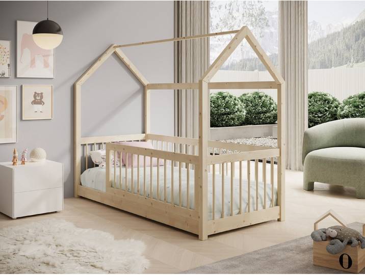 MOEBLO Hausbett TIVI (Stilvolles Kinderbett im Haus-Design, Hausbett Kinder Kinderbett Kiefernholz Spielbett Hausform, Optional mit oder ohne Matratze wählbar), in 3 Größen erhältlich: 140×70, 180×80 und 200×90 cm