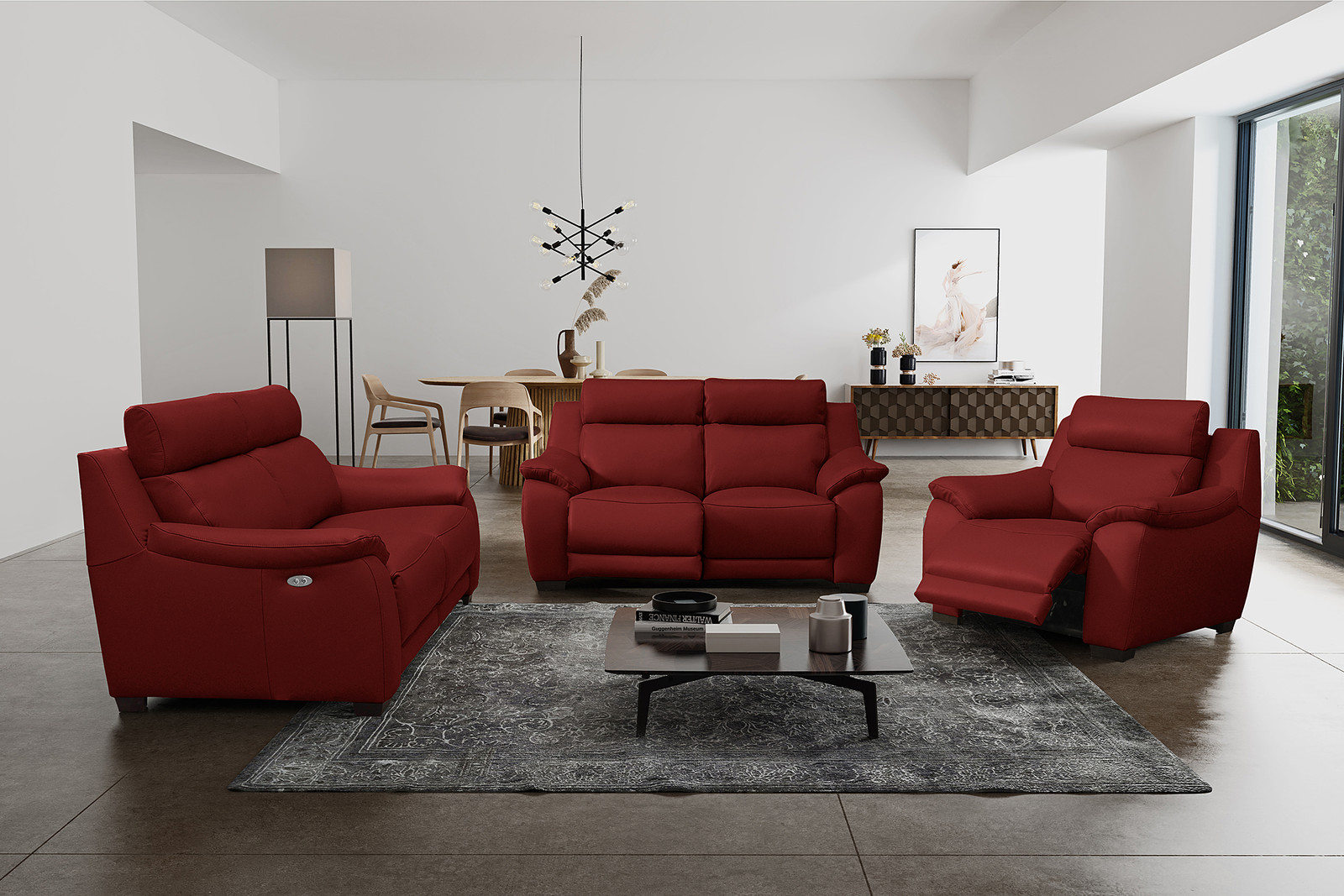 home24 Relaxfauteuil Domna rood echt leer B: 109 cm, D: 98 cm, H: 97 cm