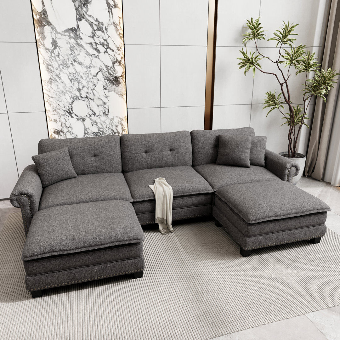 Lark Manor Linen Blend Modular Corner Sofa Grey 88cm H x 295cm W x 85cm D
