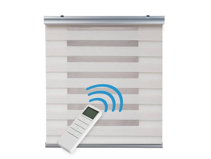 Storesdeco Doppelrollo Motorisiertes Leinen 100x250 cm, Beige, Kunststoff, Uni, Rechteckig, 100x250 cm, Heimtextilien, Vorhänge, Rollos, Doppelrollos