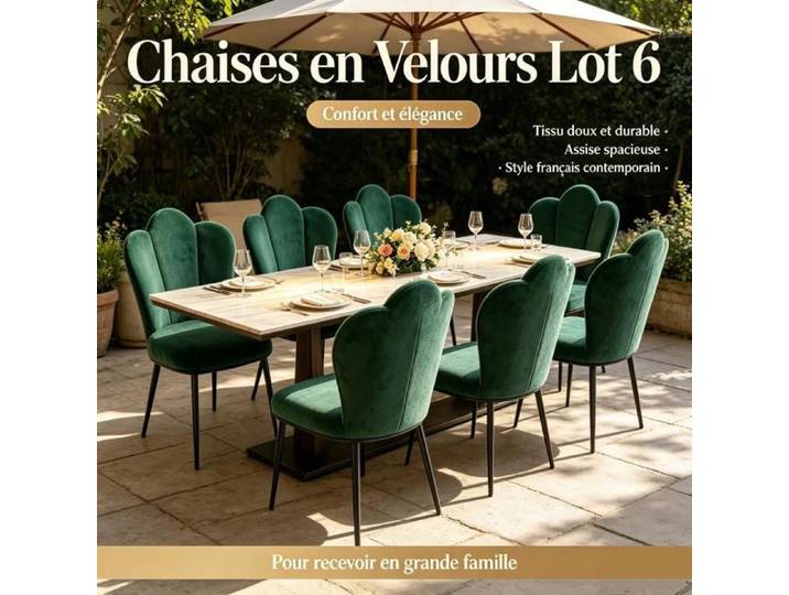 PIPIPOXER Lot de 6 Chaises Salle à Manger Vert Grâce Dossier Pétale Soutien stable pour Grande Salle à Manger Réception Maison
