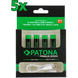 20x PATONA Premium USB-C AAA Akkus Lithium 1.5V 750mWh (5x 4er Blister)