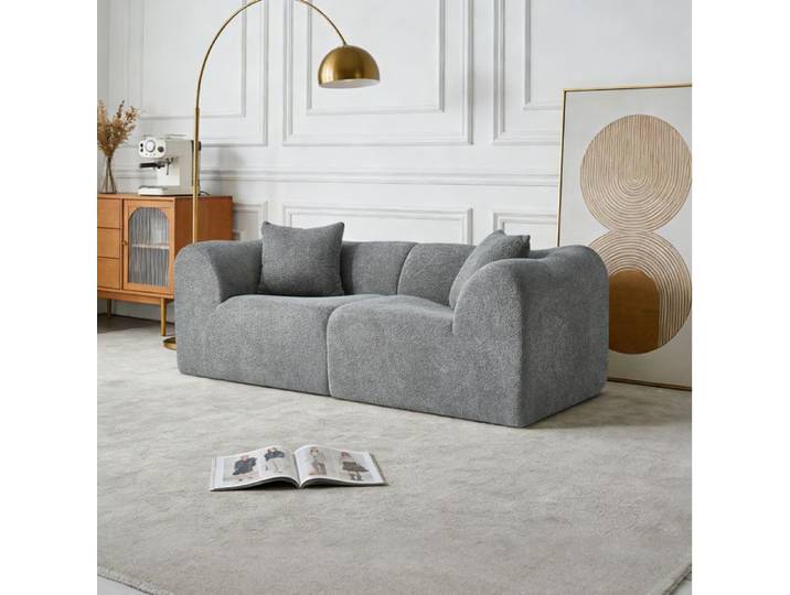 ELVORIN canapé 2 places en velours 193 x 87 x 67 centimètres gris avec deux coussins
