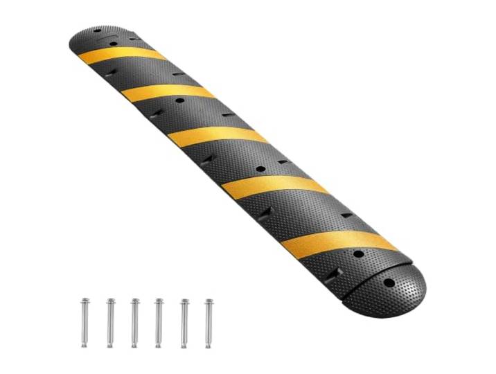VEVOR Ralentisseur Caoutchouc\, 183 cm\, Rampe de Protection Câble 2 Canaux\, Capacité de Charge 9979 kg\, Rampe Passe Câble Sol\, avec Vis d'Expansion\, pour Allées et Routes en Asphalte\, Béton\, Gravier