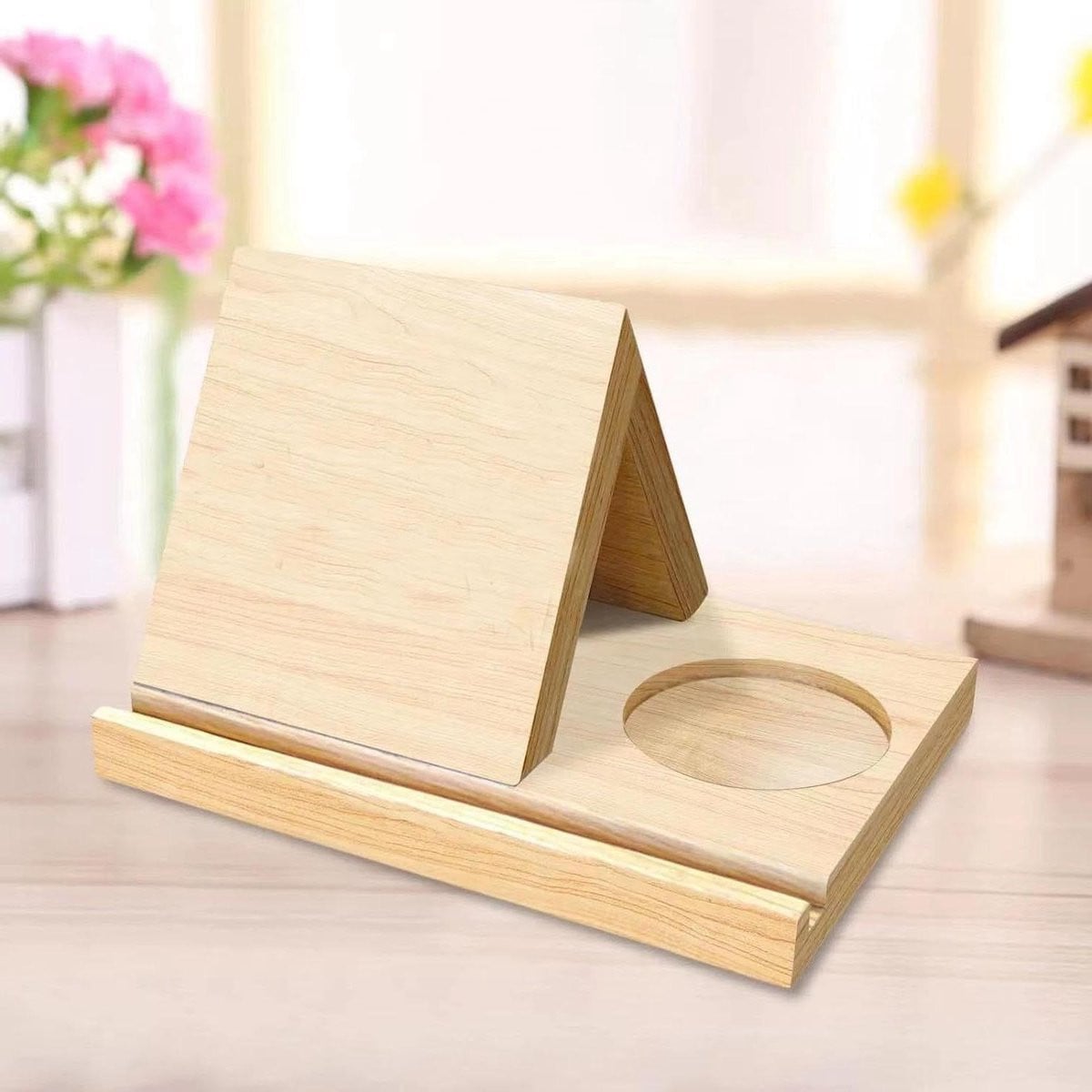 Houten Boekenstandaard met Bekerhouder - Houtkleur