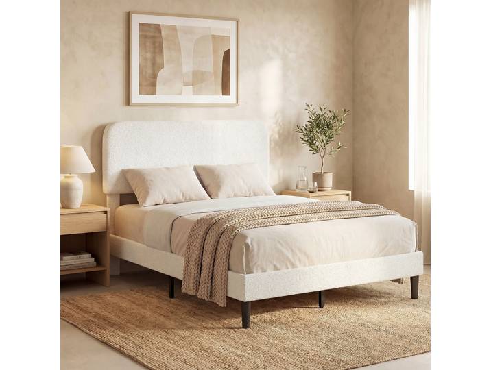 HOMCOM Lit Double 140x190cm Velours Teddy Blanc avec Sommier