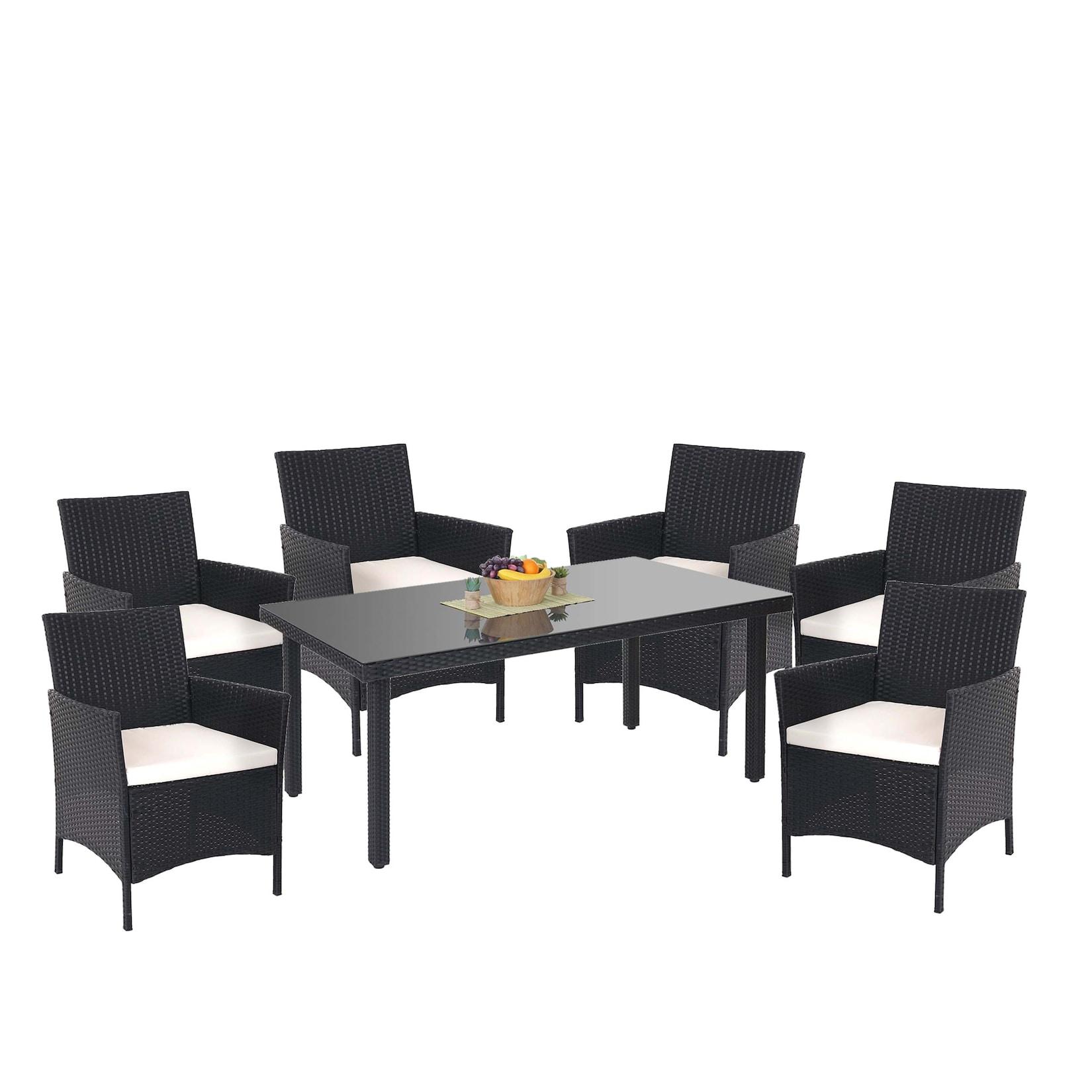 Poly-Rattan-Garnitur Hamar, Gartenmöbel Balkon-Set Sitzgarnitur ~ anthrazit, Kissen creme