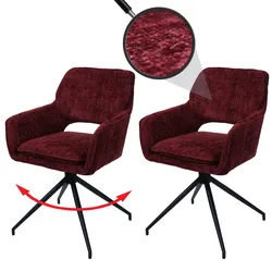 2er-Set Esszimmerstuhl MCW-N74, Küchenstuhl, drehbar Auto-Return, Stoff Chenille (490g/m2) Öko-Tex ~ bordeaux