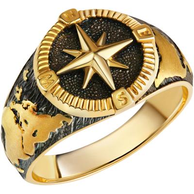 Silberring FIRETTI "Schmuck Geschenk Silber 925 Fingerring Windrose Welt" Gr. 20, schwarz (gelbgoldfarben, schwarz), Fingerringe, Damen, 20, Silber 925 (Sterlingsilber), 4,5mm, Silberring