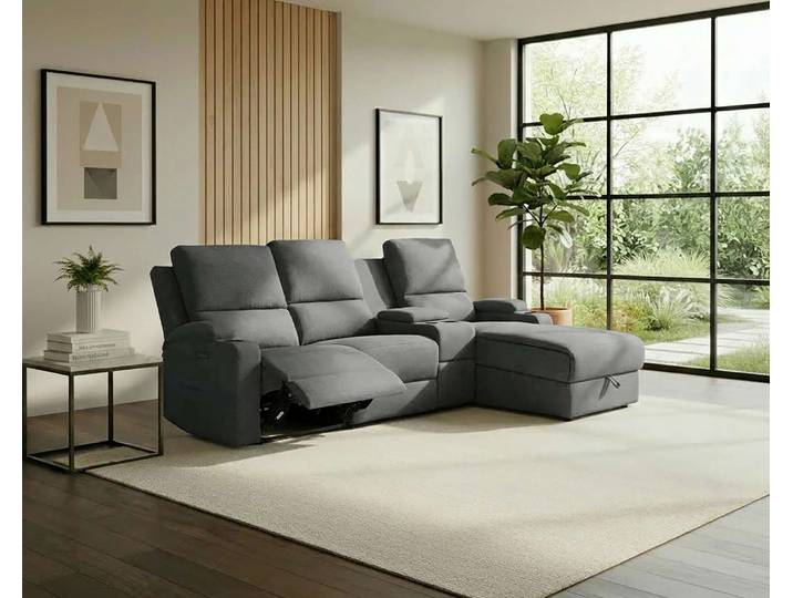 Ecksofa GOODPRODUCT NAPORI Struktur, Multimediasofa, 3er Kinosessel XXL, L-Form , grau (anthrazit), B:240cm H:102cm T:155cm, 100% Polyester, Sofas, Ecksofa, Kinosofa, manuelle o. elektr. Relaxfunktion, Staufach, Getränkehalter