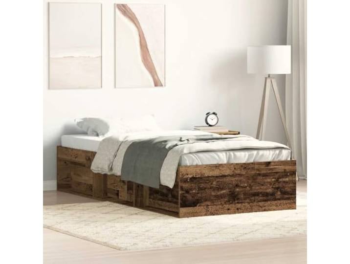 Stauraumbett Holzwerkstoff mit Lattenrost Schlafzimmer 90x200 cm Braun Bettgestell ohne Matratze Altholz-Optik 90x200cm Holzwerkstoff Massivholz Lattenrost Stauraum Bettrahmen Schlafzimmer