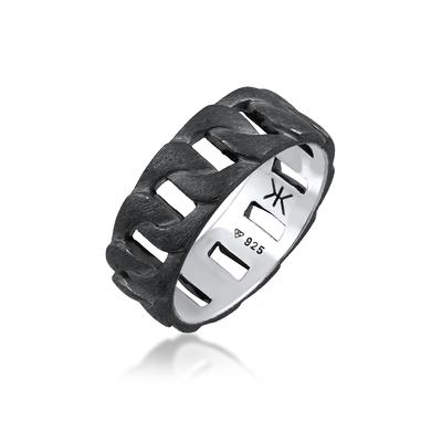 Silberring KUZZOI "Herren Chunky Chain Look Panzerglieder 925 Silber" Gr. 56, schwarz, Fingerringe, Herren, 56mm, ohne Stein, Silber 925 (Sterlingsilber), 8mm, Silberring
