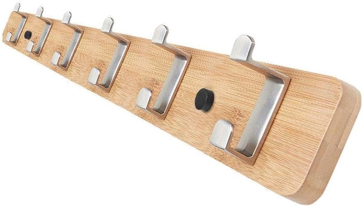 Wandkapstok met 6 haken van natuurlijk bamboe voor de hal, keuken of badkamer