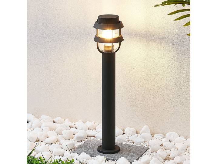 Lampe de jardin Alvaro H60 gris foncé - Lindby - Terrasse - Moderne - Aluminium - À ampoule unique