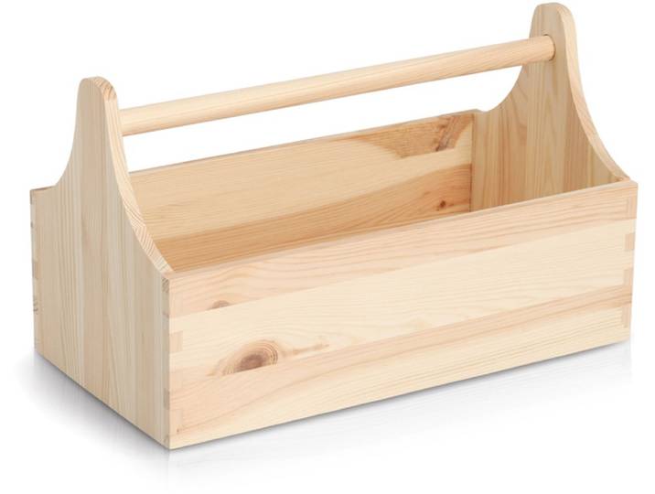 Werkzeugbox ZELLER PRESENT Kiefer , hellbraun, B:18cm H:20,5cm T:34cm, Massivholz, Aufbewahrungsboxen, Werkzeugbox, natürliches Holz, vielseitig, einfach tragbar