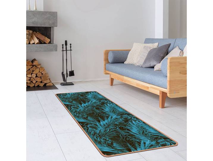 home24 Loper/yogamat Tropisch Hout 183 x 61cm blauw/blauw