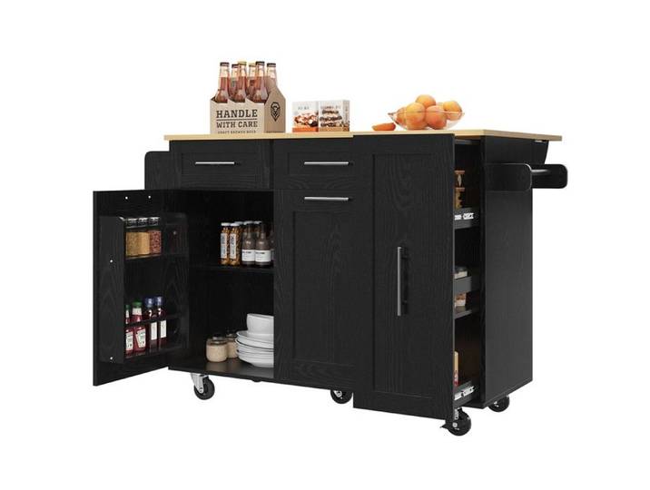 Îlot de Cuisine Moderne Armoire Cuisine Chariot de Service en Grain de Bois Buffet Salle a Manger avec Plan de Travail