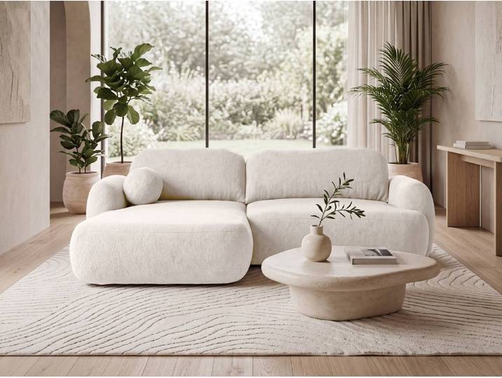 yourhouse24 Ecksofa OLLY in Bouclé mit Schlaffunktion & Bettkasten – Abgerundetes Design